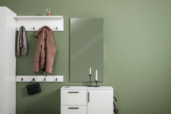 Зеркало навесное Эйр 17.13 белый РЕ шагрень, вертикальное и горизонтальное навешивание