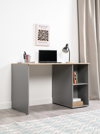 Стол письменный Лайт 12.163 серый шифер, дуб белый exclusive OW D4430, сборка на любую сторону, два варианта сборки тумбы