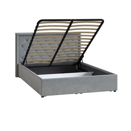 Кровать Марион 140 велюр OCEAN 023 серый с ортопедическим основанием и подъемным механизмом (спальное место 140 х 200)