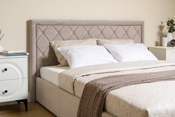 Кровать Марион 160 велюр OCEAN 005 темно-бежевый с ортопедическим основанием и подъемным механизмом (спальное место 160 х 200)