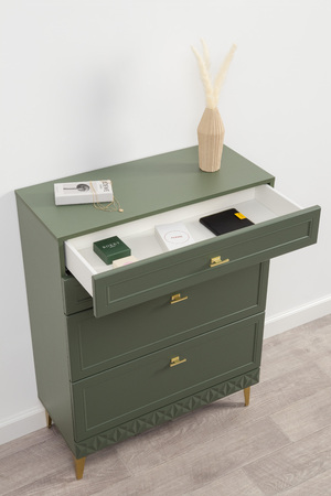 Комод Марион 16.249 дымчатый зеленый K521, олива шагрень AG 1050 ПВХ, белый PE шагрень