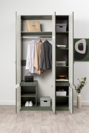 Шкаф для одежды Марион 16.340.03 дымчатый зеленый K521, олива шагрень AG 1050 ПВХ (собирается на любую сторону)