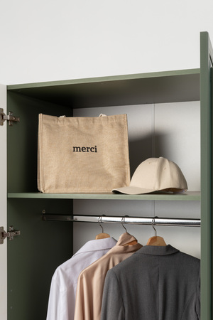 Шкаф для одежды Марион 16.340.03 дымчатый зеленый K521, олива шагрень AG 1050 ПВХ (собирается на любую сторону)