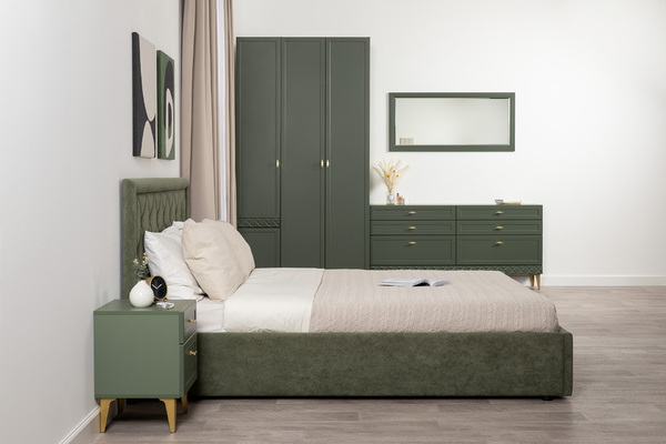 Шкаф-пенал Марион 16.340.01 дымчатый зеленый K521, олива шагрень AG 1050 ПВХ (собирается на любую сторону)