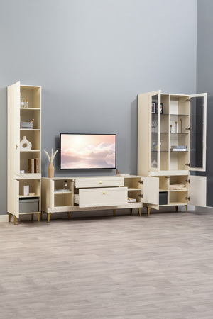 Гостиная Марион композиция 3 слоновая кость С341 PE, слоновая кость 6898 ПВХ, белый PE шагрень (собирается на любую сторону)