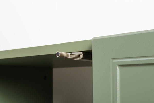 Гостиная Марион композиция 2 дымчатый зеленый K521, олива шагрень AG 1050 ПВХ, белый PE шагрень (собирается на любую сторону)