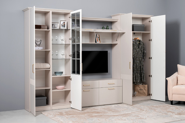 Шкаф-витрина Ричфорд 16.396 кашемир 5981 BS, моно керамика D166-2 ПВХ (собирается на любую сторону)