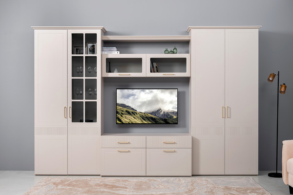 Шкаф-витрина Ричфорд 16.396 кашемир 5981 BS, моно керамика D166-2 ПВХ (собирается на любую сторону)