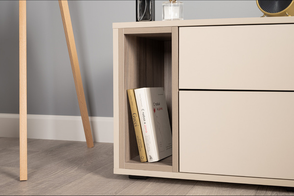 Тумба прикроватная Тайл 16.163 сатин 7045 SU, эмили блаш U9135, белый PE шагрень, собирается на любую сторону