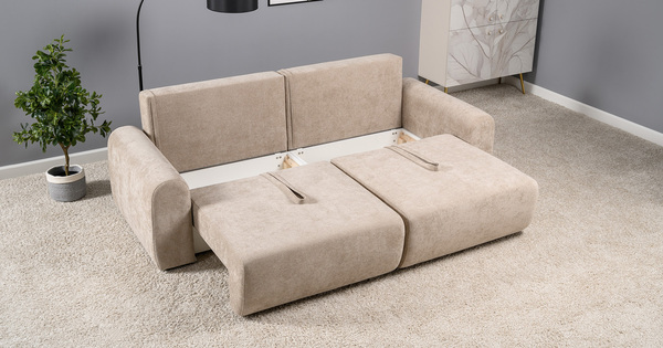 Диван-кровать прямой Тэдди 1502 композиция 1, букле Pique 006 бежевый, модульная система